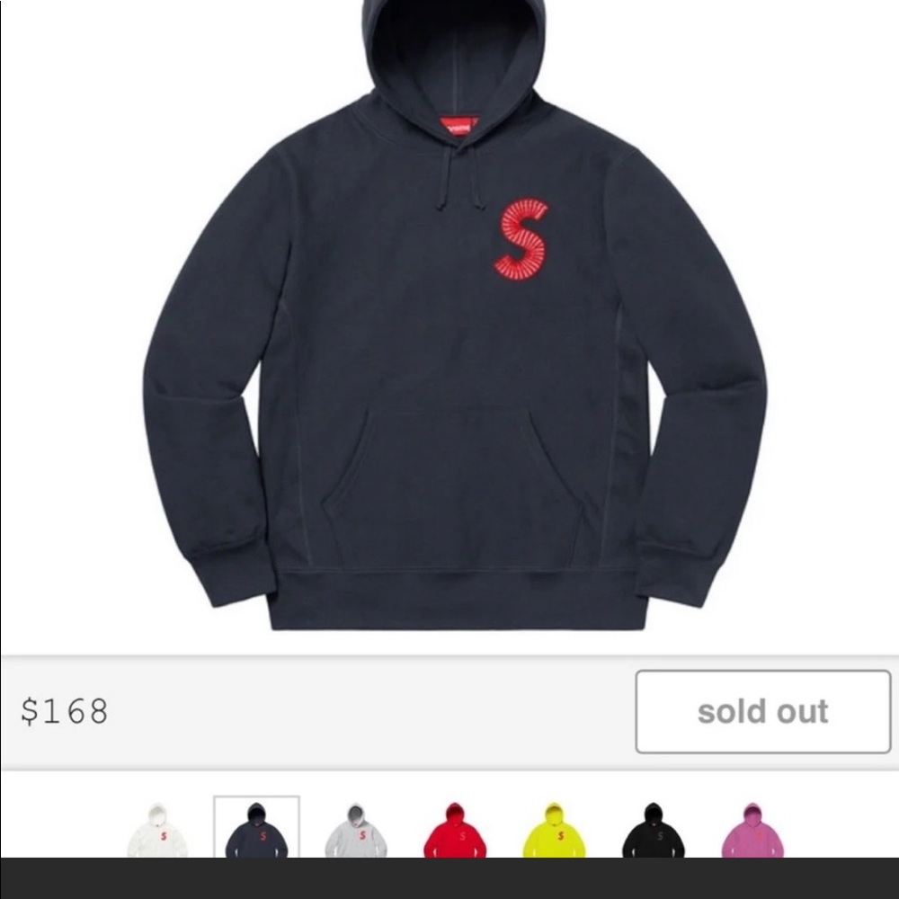 Supreme S logo Hoodie Navy L NWT